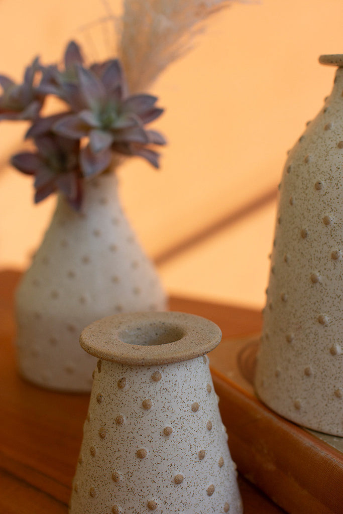Set of 3 Knobby Ceramic Bud Vases / Taper Holders - Bombay Mercantile