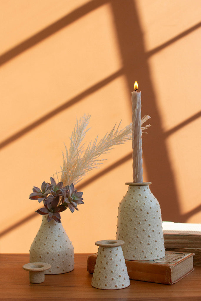 Set of 3 Knobby Ceramic Bud Vases / Taper Holders - Bombay Mercantile