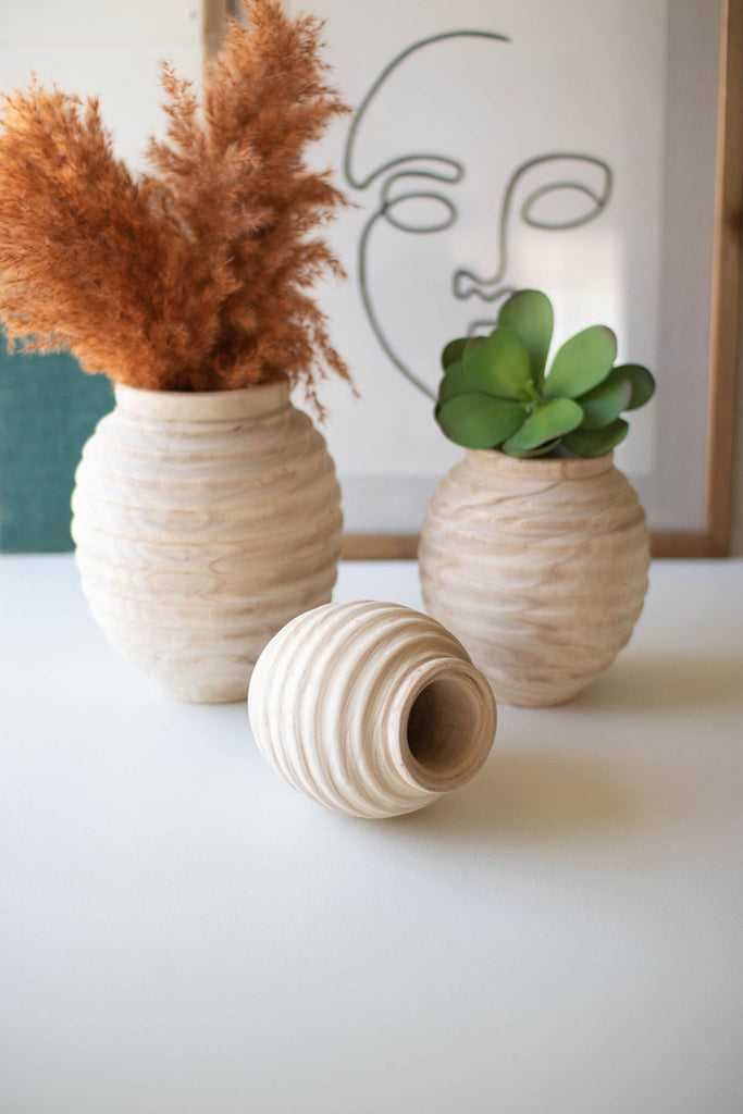 Set of 3 Natural Wood Gourd Pots - Bombay Mercantile