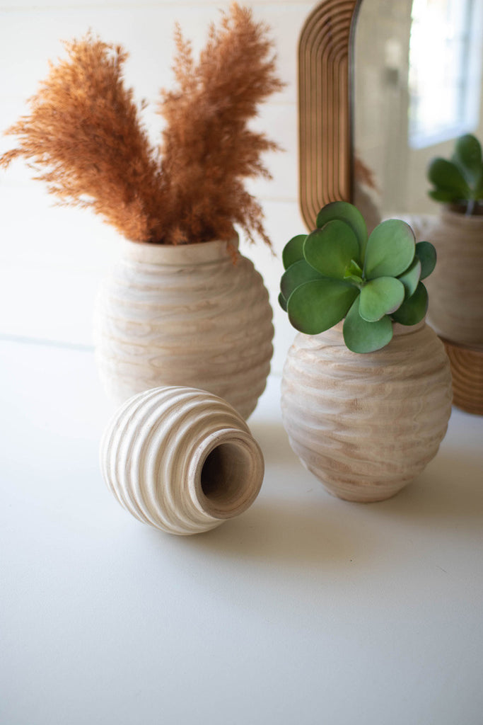 Set of 3 Natural Wood Gourd Pots - Bombay Mercantile