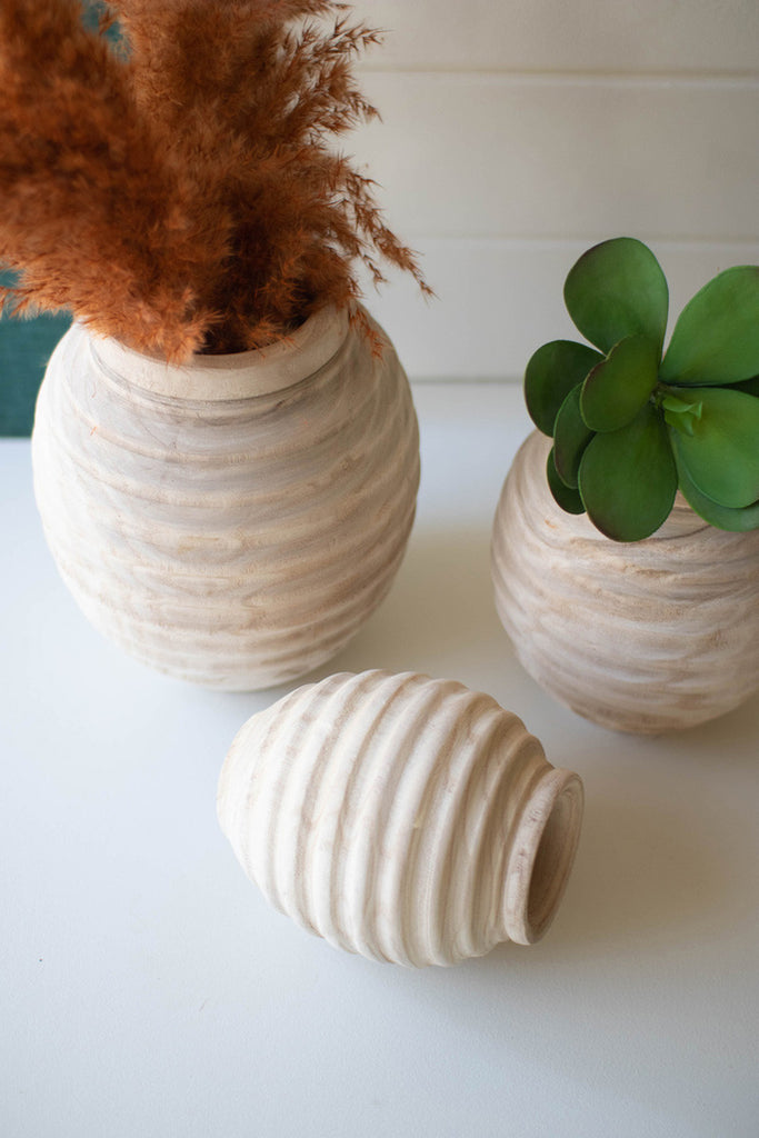 Set of 3 Natural Wood Gourd Pots - Bombay Mercantile