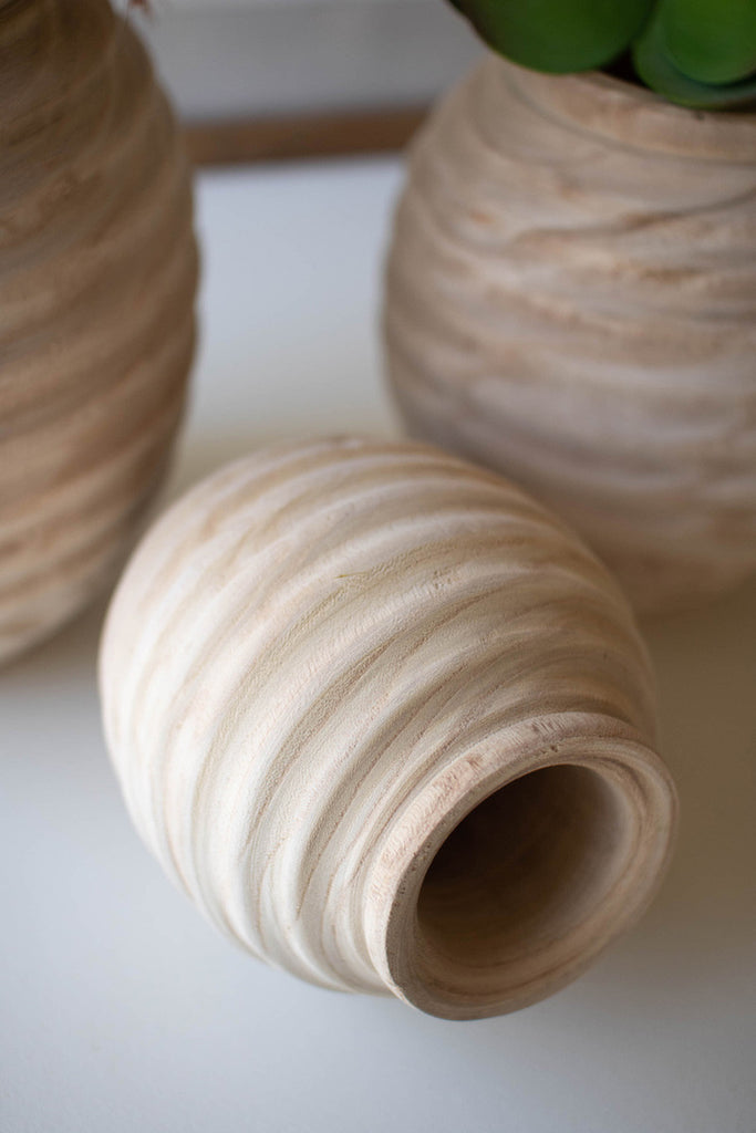 Set of 3 Natural Wood Gourd Pots - Bombay Mercantile