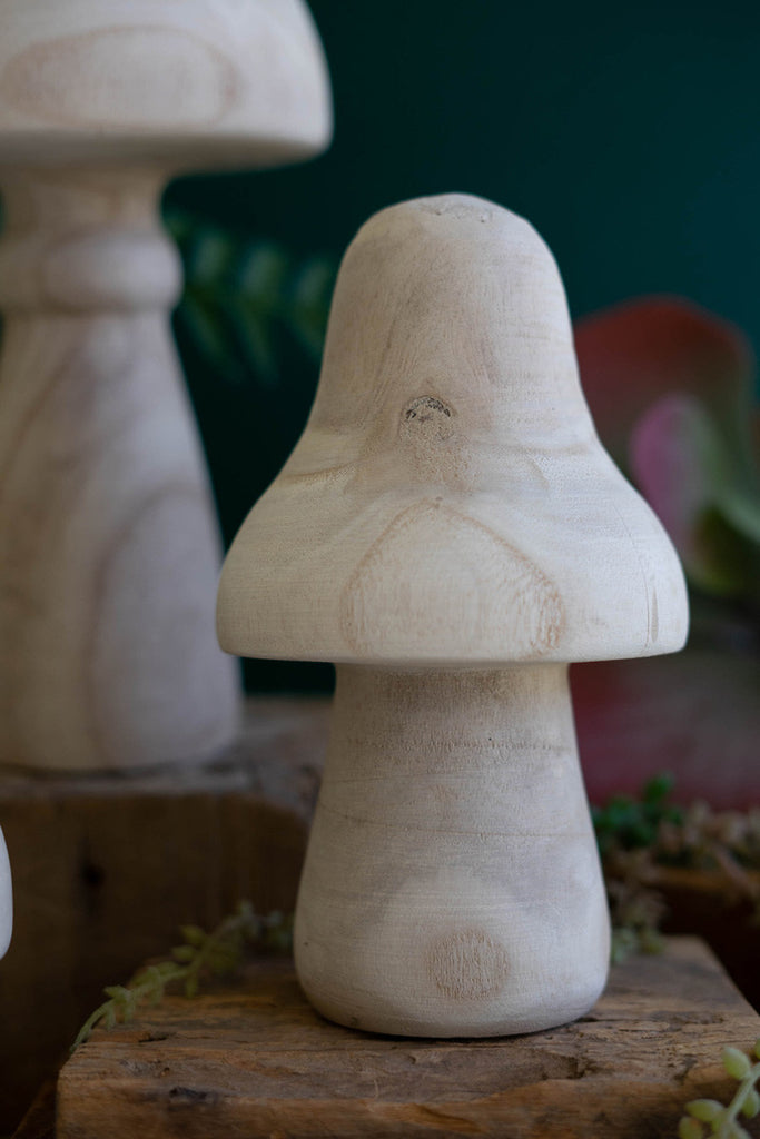Set of 3 Natural Wood Mushrooms - Bombay Mercantile