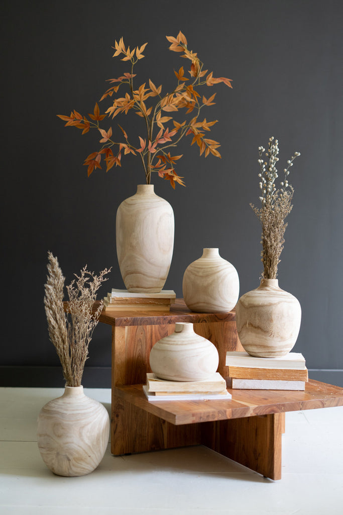 Set of 5 Carved Wooden Bulb Vases - Bombay Mercantile