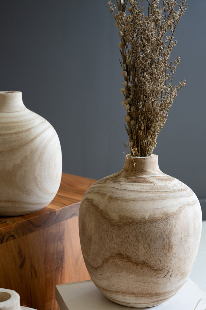 Set of 5 Carved Wooden Bulb Vases - Bombay Mercantile
