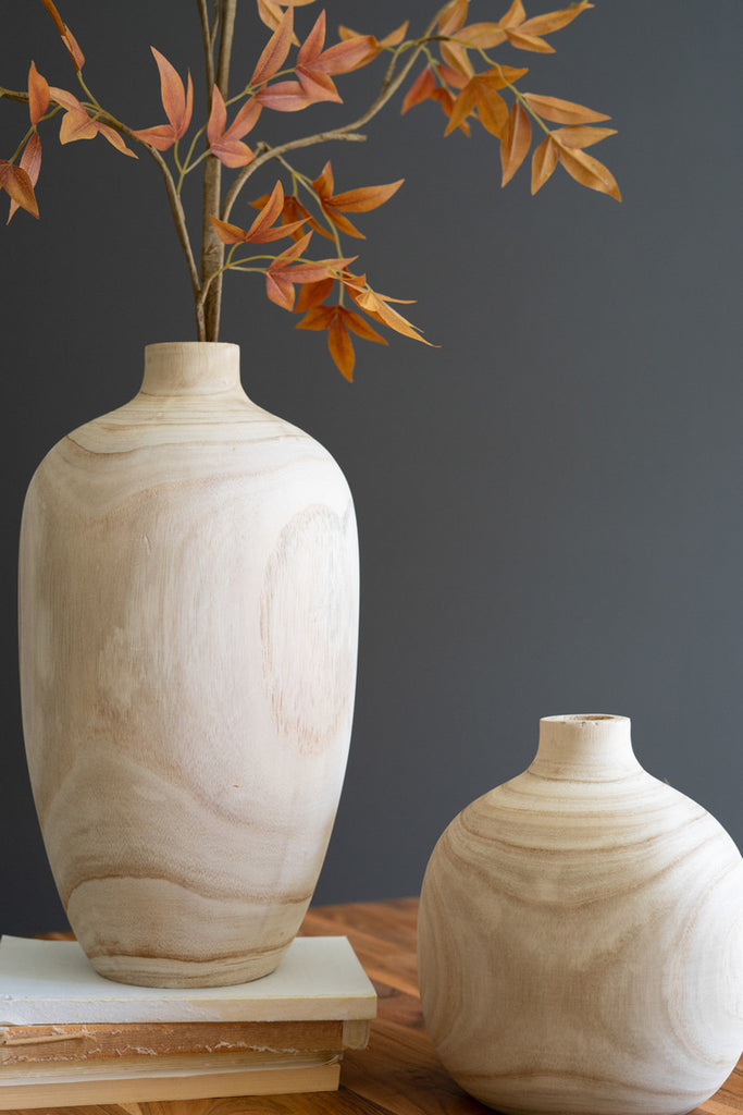 Set of 5 Carved Wooden Bulb Vases - Bombay Mercantile
