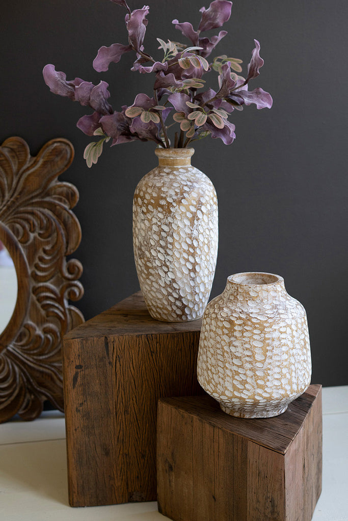 White-Washed Wood Vase #1 - Bombay Mercantile