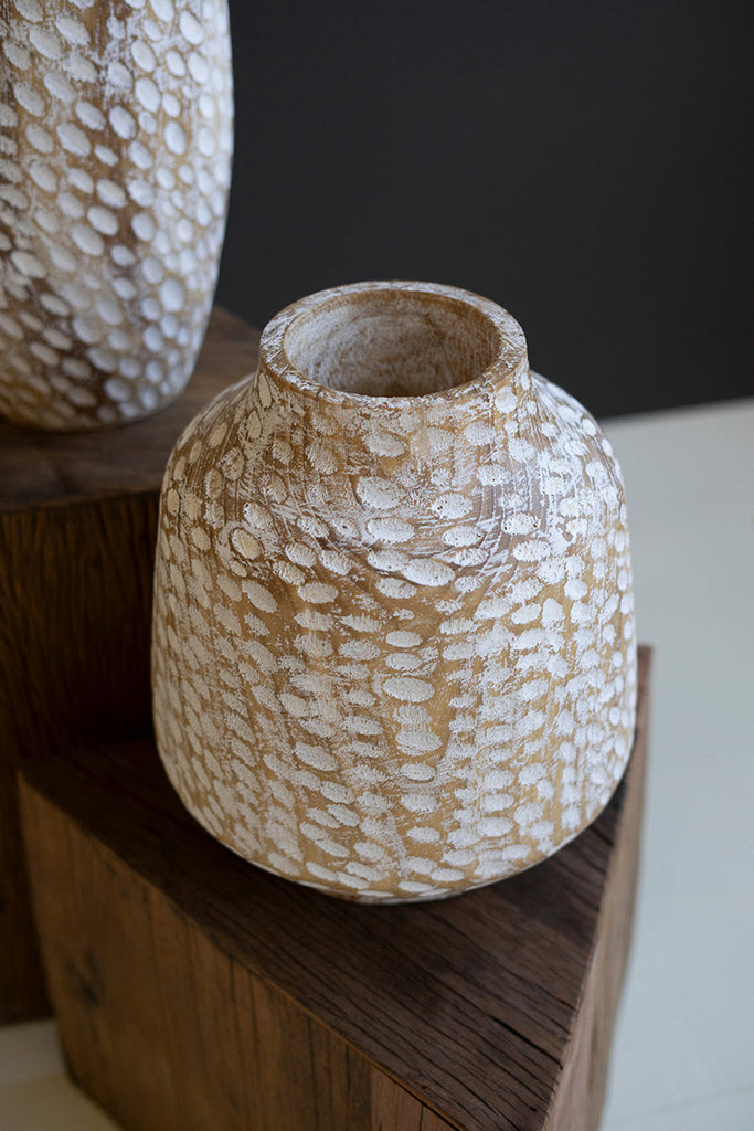 White-Washed Wood Vase #2 - Bombay Mercantile
