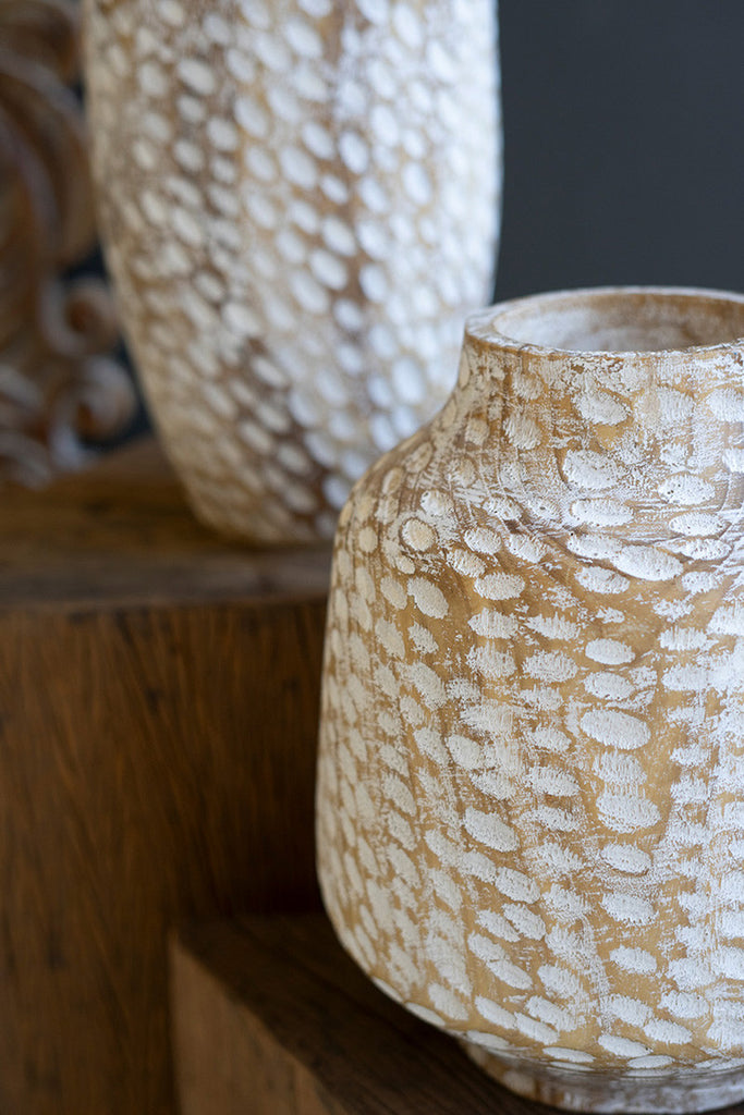 White-Washed Wood Vase #2 - Bombay Mercantile