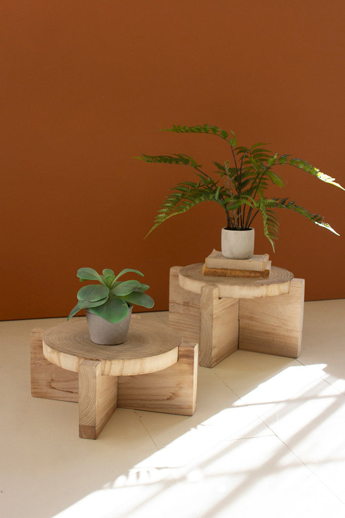Set of 2 Wooden Display Stools - Bombay Mercantile