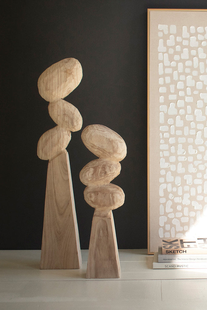 Set of 2 Wooden Table Top Sculptures - Bombay Mercantile