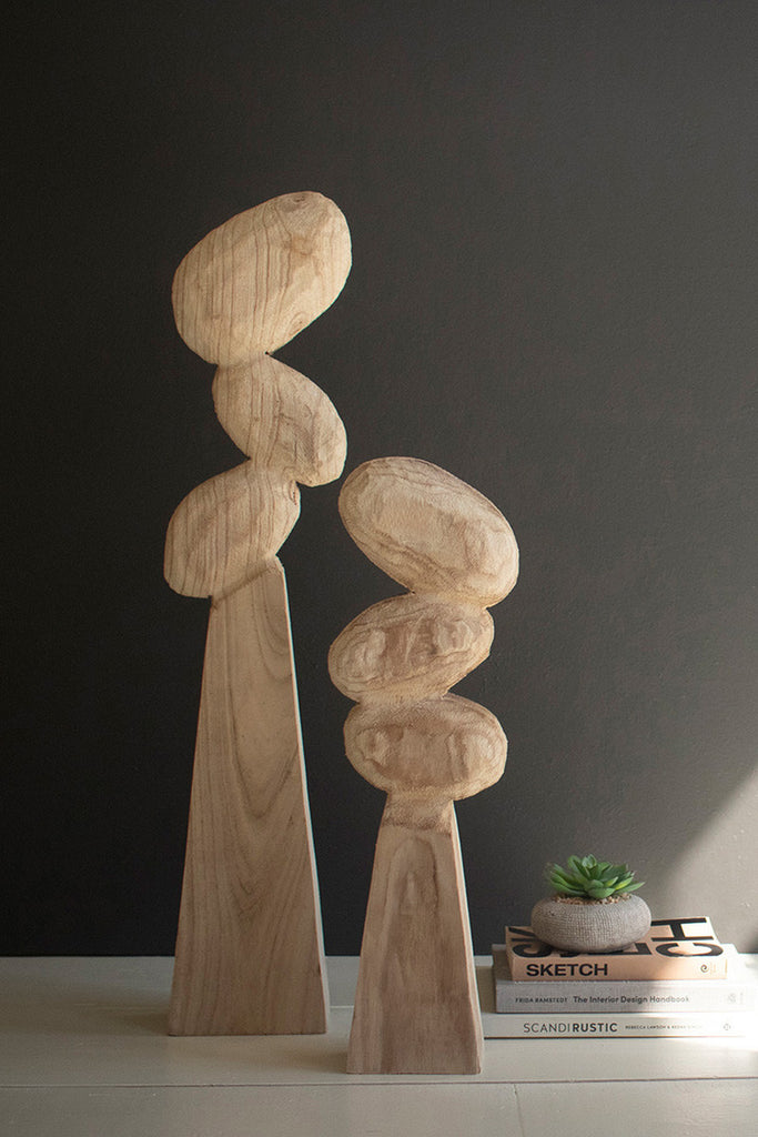 Set of 2 Wooden Table Top Sculptures - Bombay Mercantile