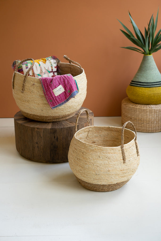 Set of 2 Woven Rope Baskets with Handles - Bombay Mercantile