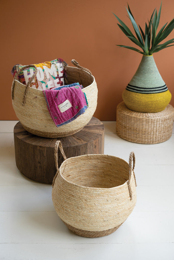 Set of 2 Woven Rope Baskets with Handles - Bombay Mercantile