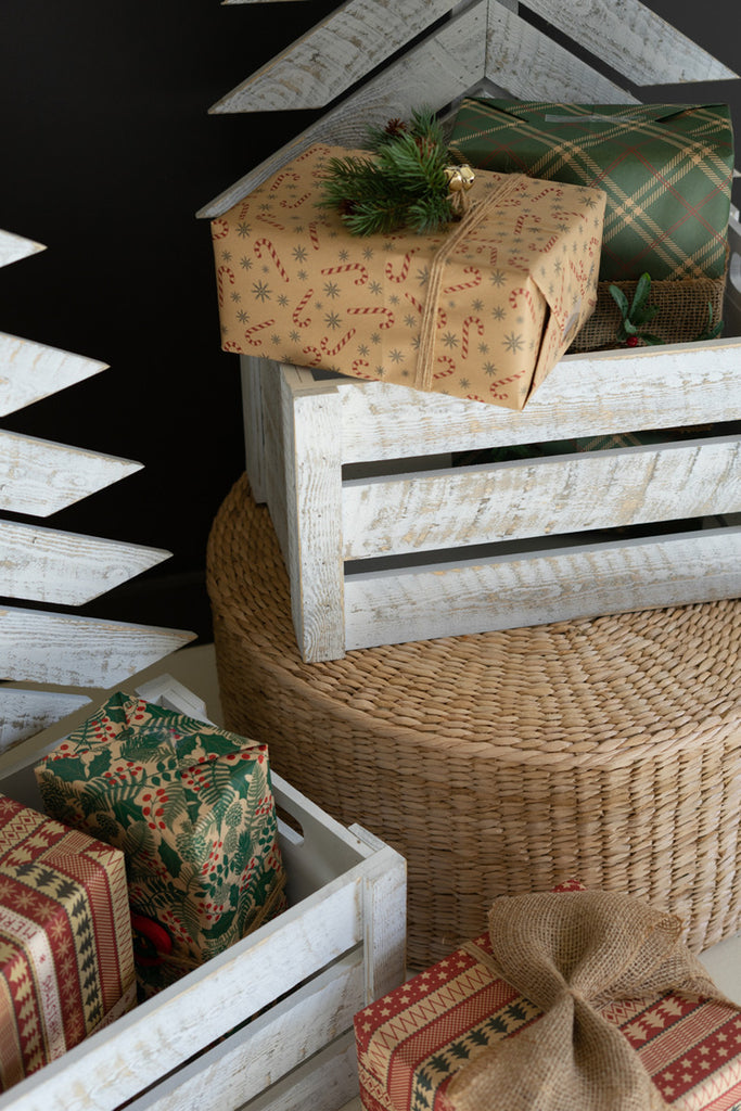 Recycled Distressed White Wood Christmas Tree with Crate - Bombay Mercantile