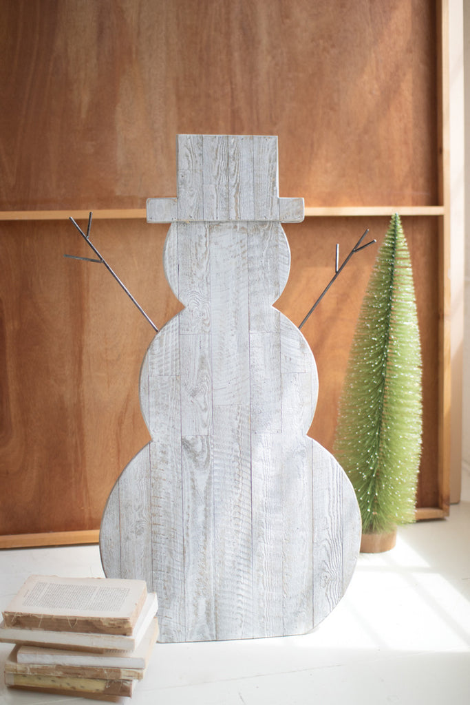 Recycled Wood Snowman with Stand - Bombay Mercantile