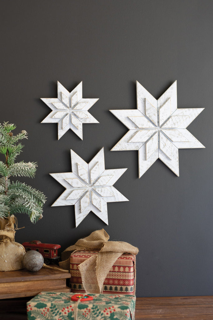 Set of 3 Recycled Wood Nordic Snowflakes - Bombay Mercantile