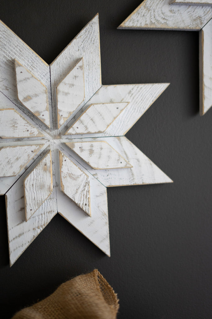 Set of 3 Recycled Wood Nordic Snowflakes - Bombay Mercantile
