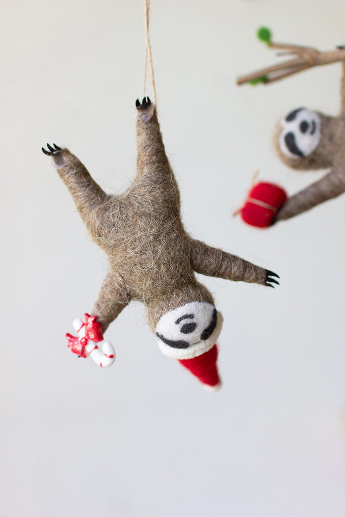 Set of 3 Felt Christmas Sloth Ornaments - Bombay Mercantile