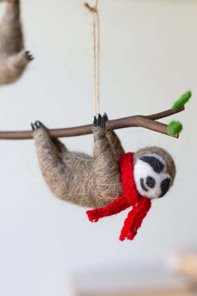 Set of 3 Felt Christmas Sloth Ornaments - Bombay Mercantile