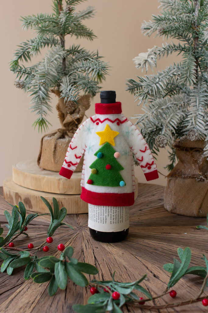 Set of 4, Tree Sweater Bottle Topper - Bombay Mercantile