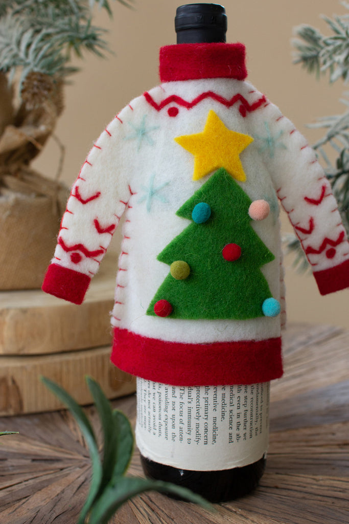 Set of 4, Tree Sweater Bottle Topper - Bombay Mercantile