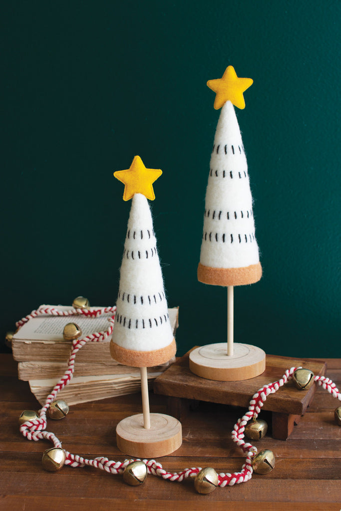 Set of 4 Felt Christmas Trees with Gold Stars - Bombay Mercantile