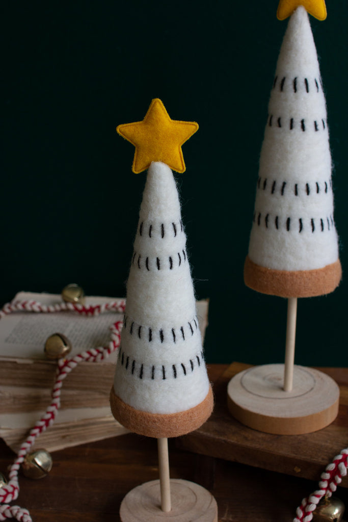 Set of 4 Felt Christmas Trees with Gold Stars - Bombay Mercantile