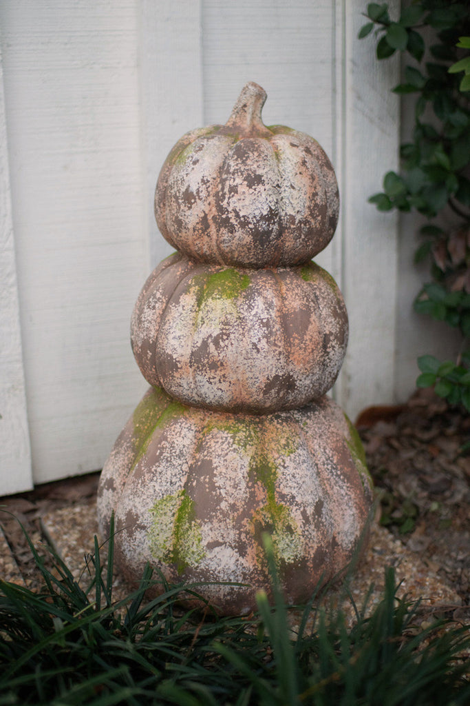 Three stacked faux concrete pumpkins - Bombay Mercantile