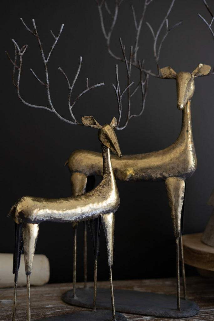 Set of 2 Antique Gold Metal Christmas Deer - Bombay Mercantile