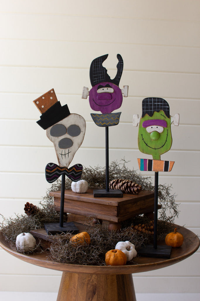 Set of 3 Painted Halloween Creatures on Stands - Bombay Mercantile