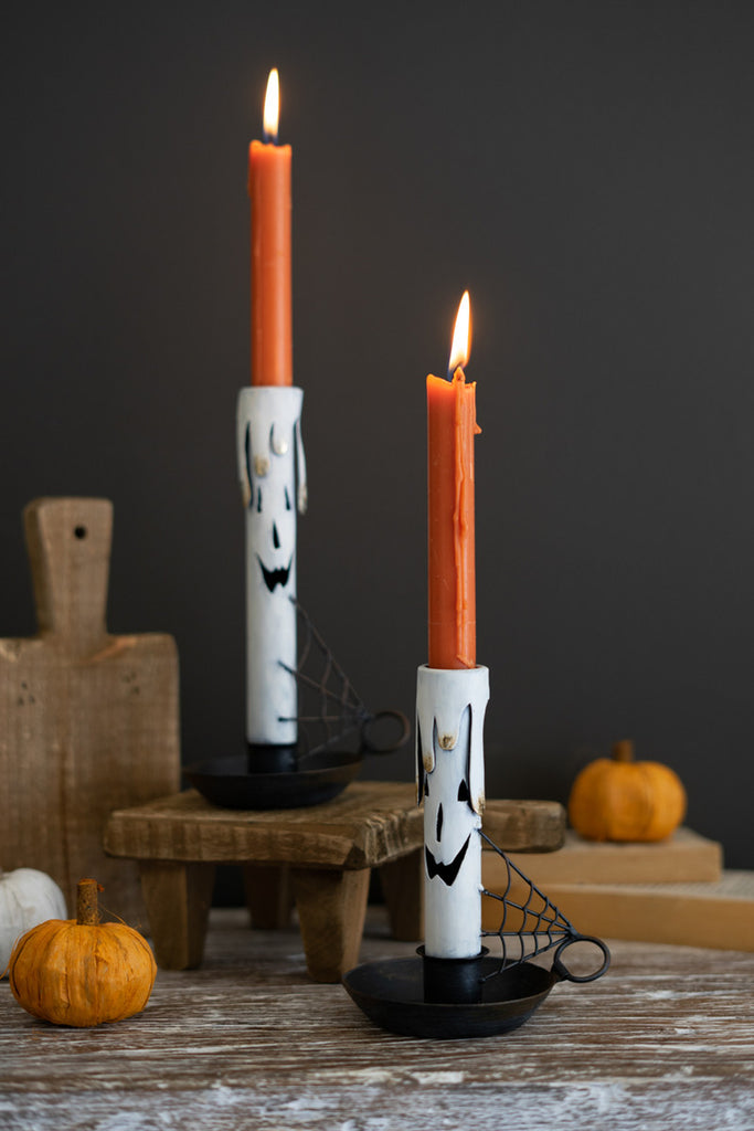 Set of 2 Painted Metal Ghost Taper Candle Holders - Bombay Mercantile