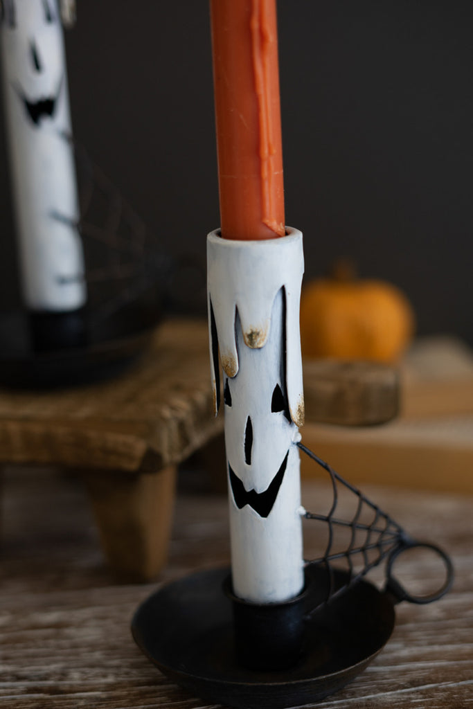 Set of 2 Painted Metal Ghost Taper Candle Holders - Bombay Mercantile