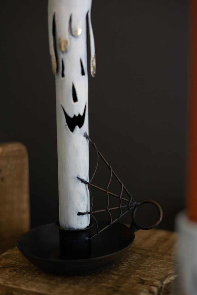 Set of 2 Painted Metal Ghost Taper Candle Holders - Bombay Mercantile