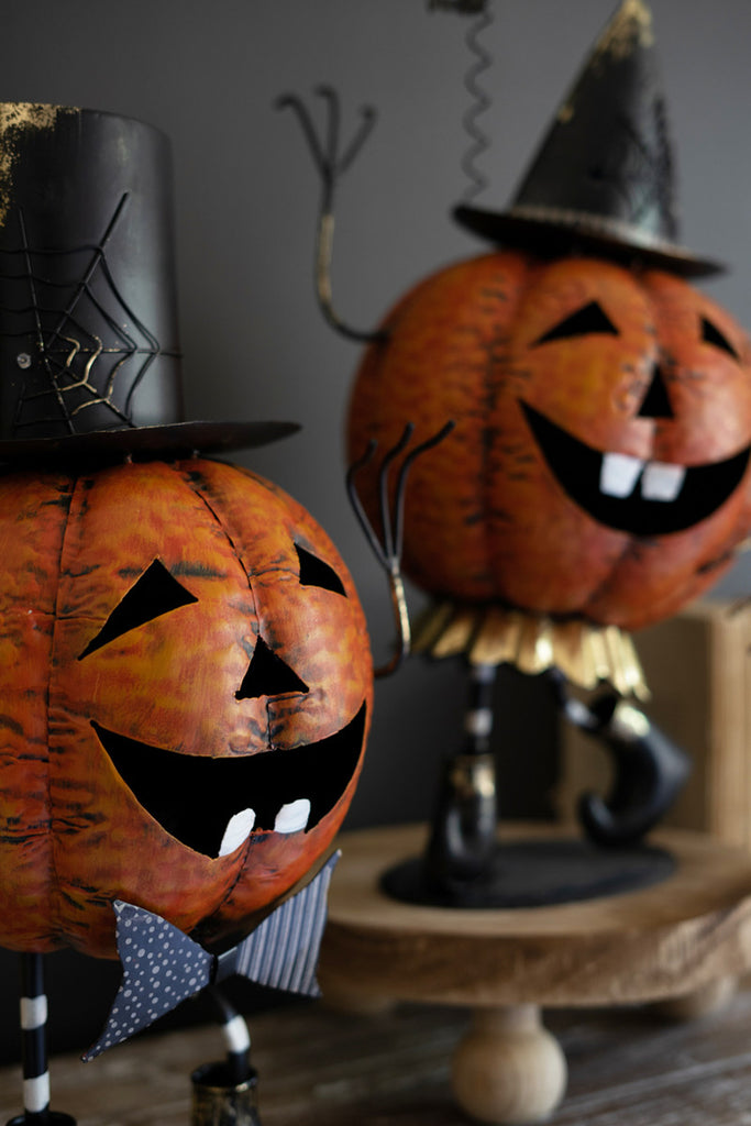 Set of 2 Painted Metal Dancing Jack-O-Lanterns - Bombay Mercantile