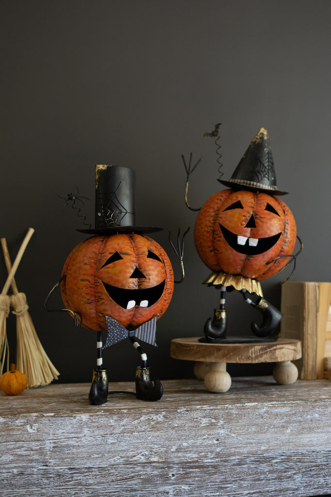 Set of 2 Painted Metal Dancing Jack-O-Lanterns - Bombay Mercantile