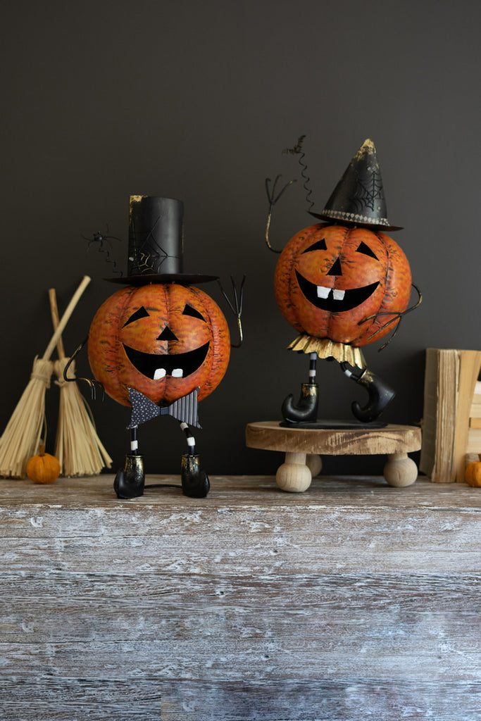 Set of 2 Painted Metal Dancing Jack-O-Lanterns - Bombay Mercantile