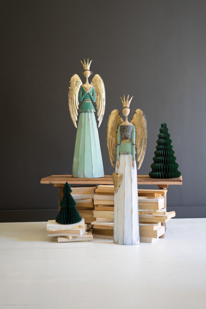 Set of 2 Painted Metal Angels - Bombay Mercantile
