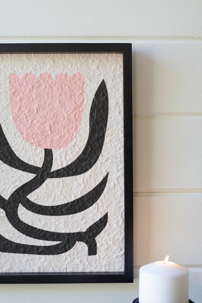 Set of 2 Framed Pink and Black Textured Flower Prints - Bombay Mercantile