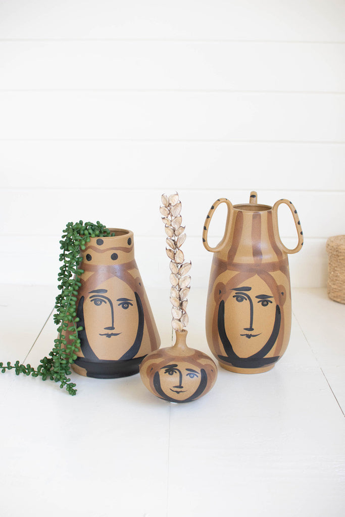Ceramic Face Vase with Handles - Bombay Mercantile