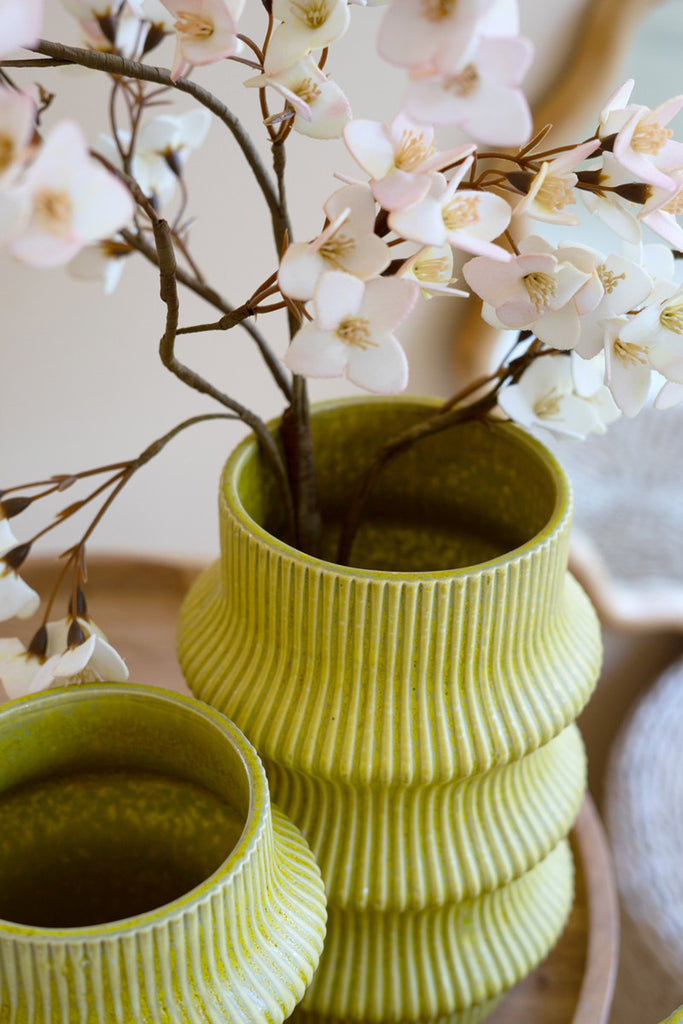 Set of 3 Chartreuse Ceramic Vases - Bombay Mercantile