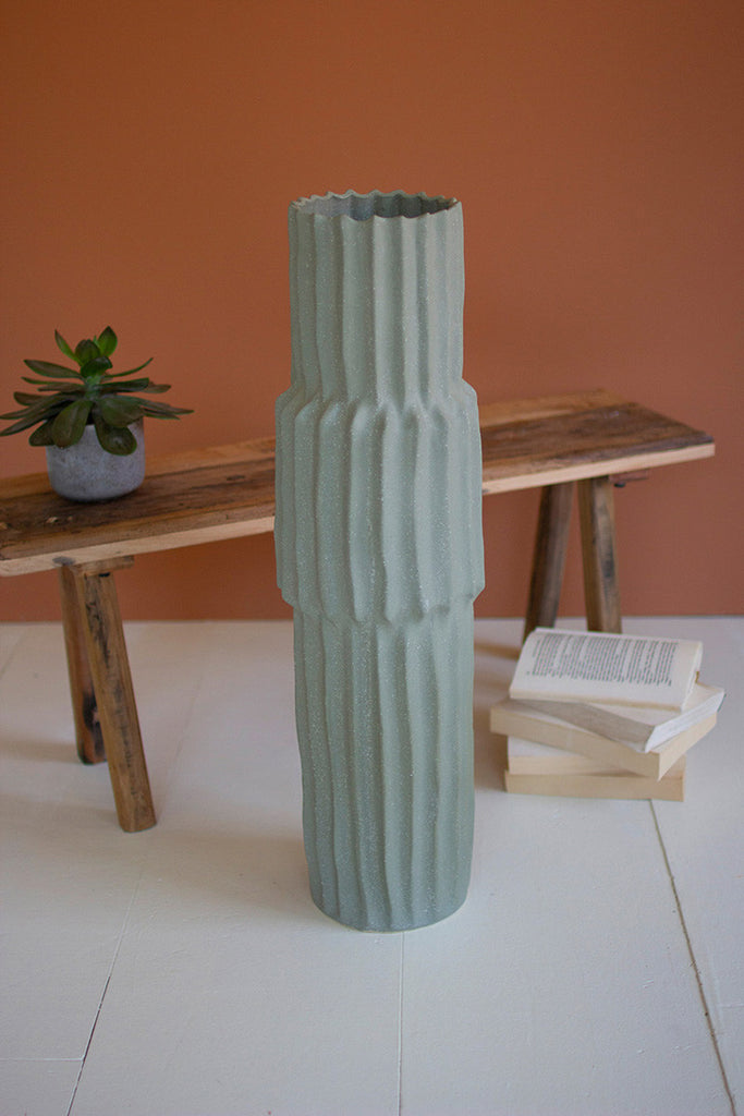 Ribbed Green Ceramic Vase / Small - Bombay Mercantile