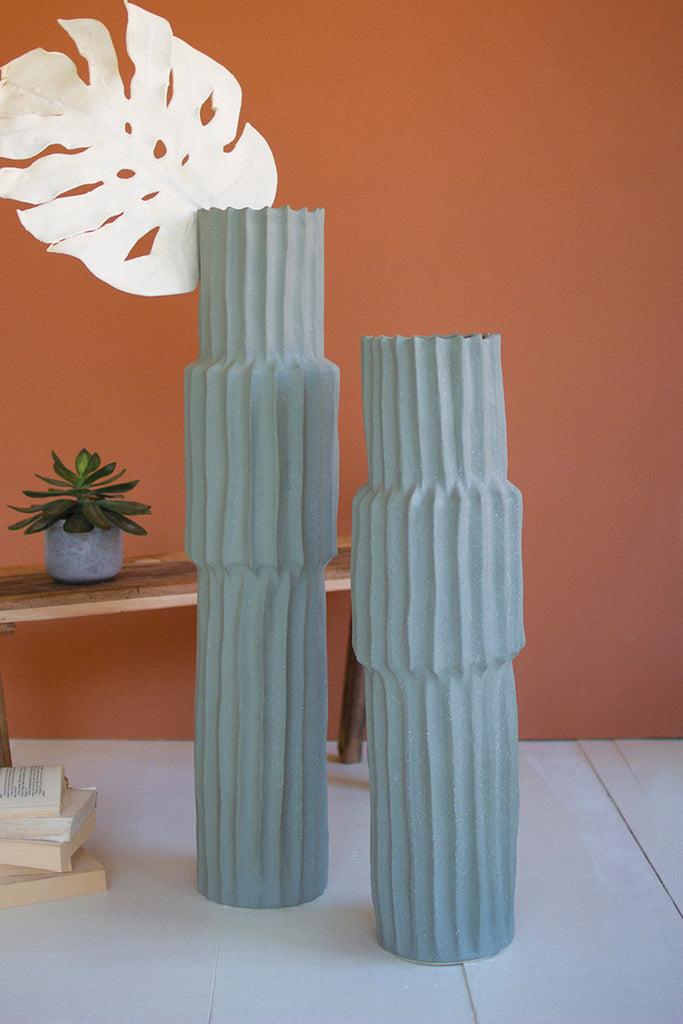 Ribbed Green Ceramic Vase / Small - Bombay Mercantile