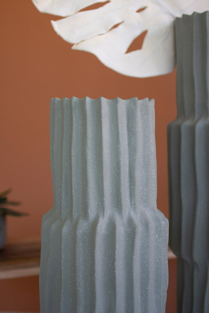 Ribbed Green Ceramic Vase / Small - Bombay Mercantile