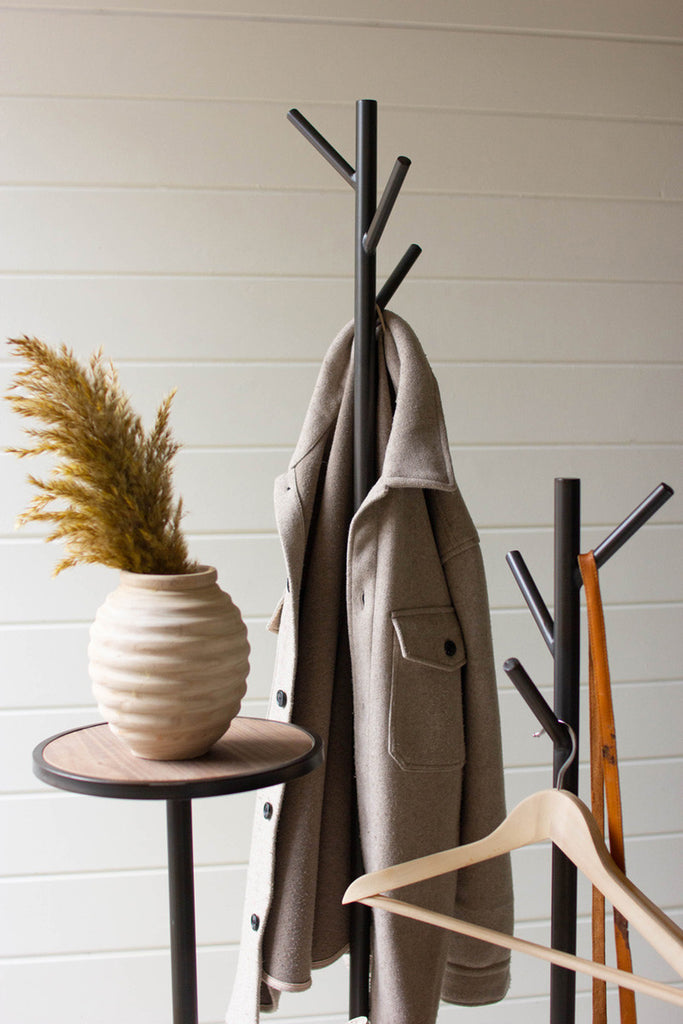 Metal and Wood Coat Rack with Round Shelves - Bombay Mercantile