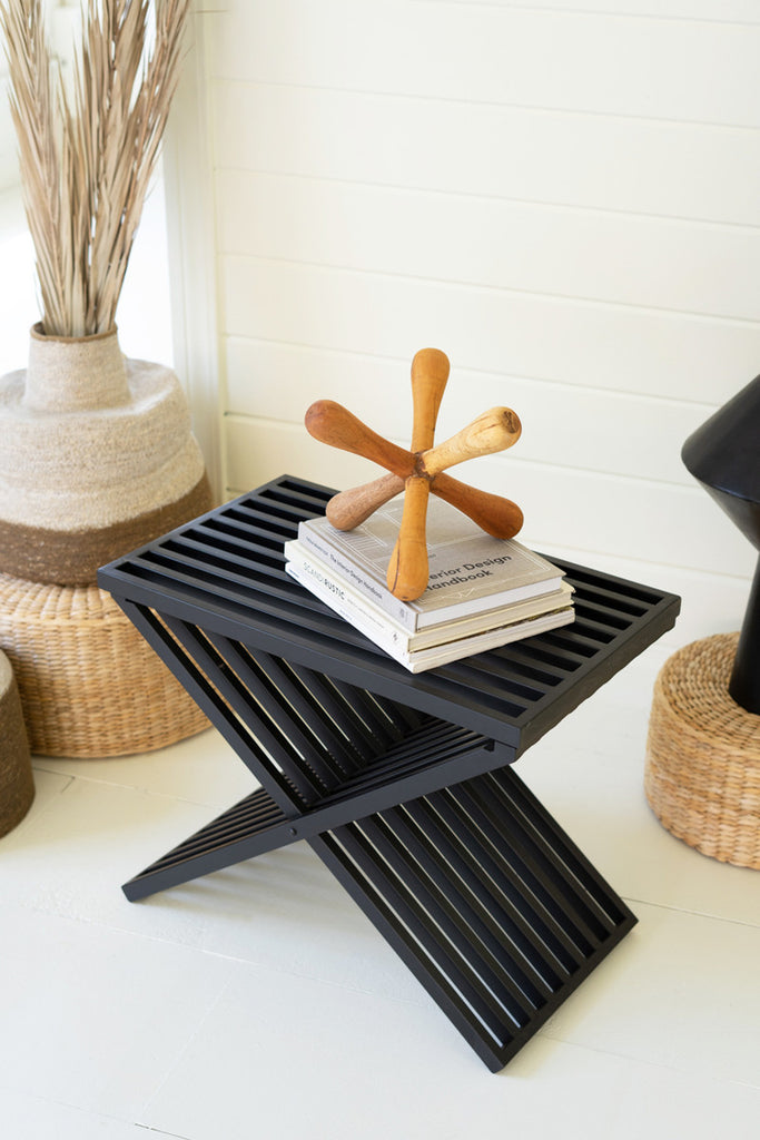 Black Metal Streamlined Bench - Bombay Mercantile
