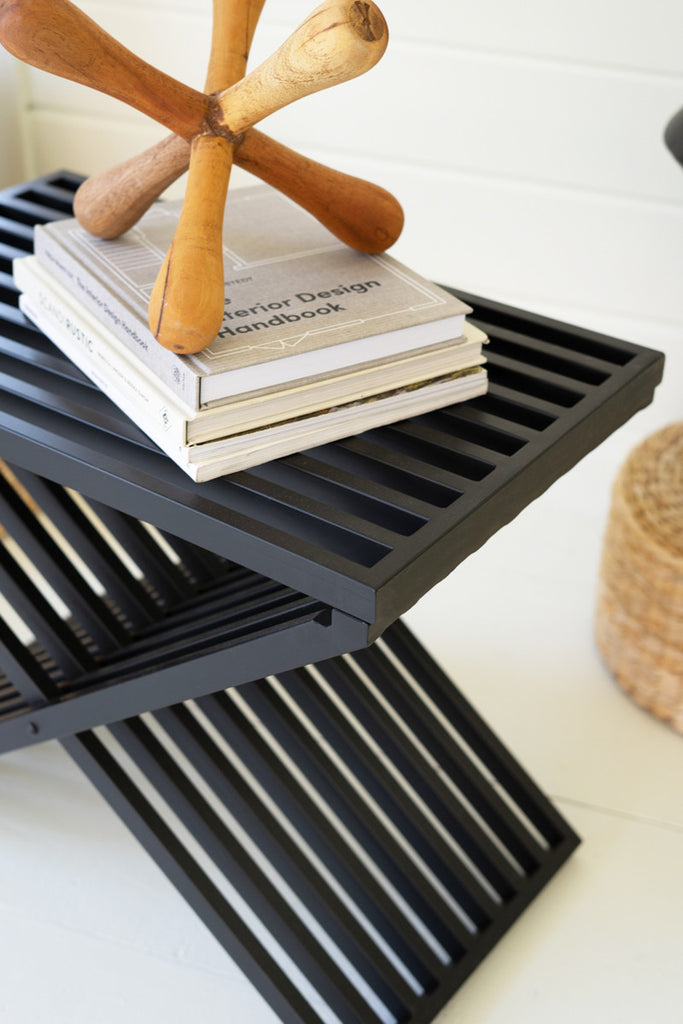 Black Metal Streamlined Bench - Bombay Mercantile