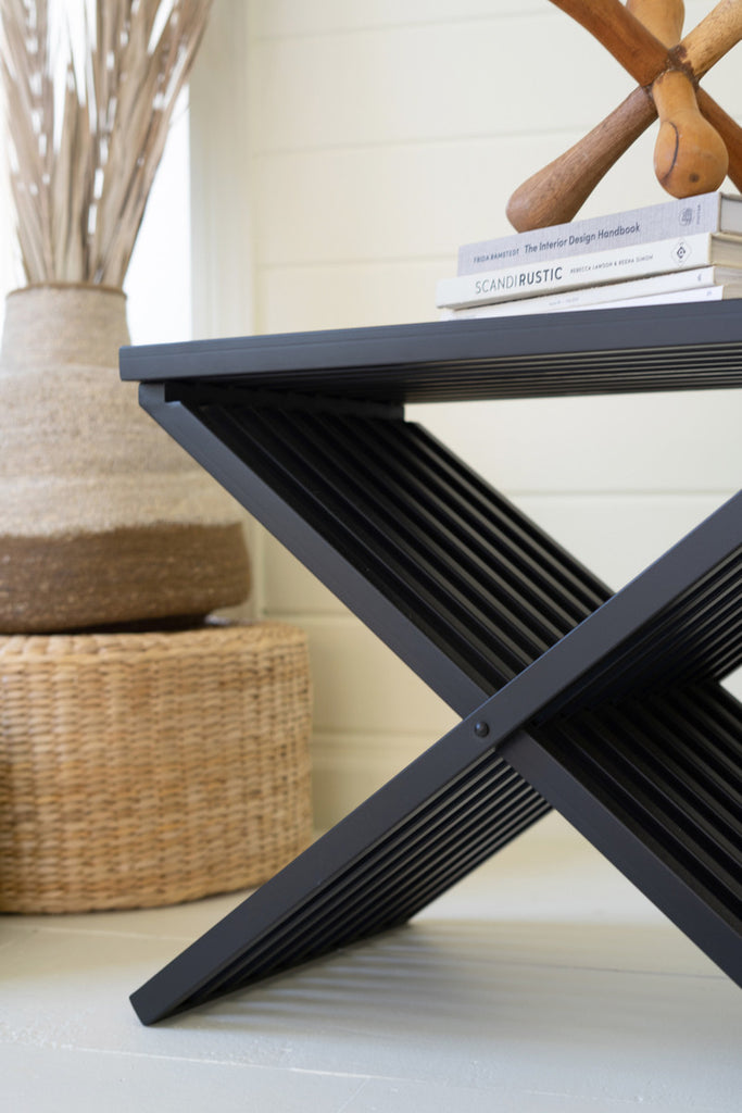 Black Metal Streamlined Bench - Bombay Mercantile