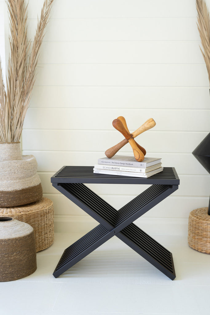 Black Metal Streamlined Bench - Bombay Mercantile
