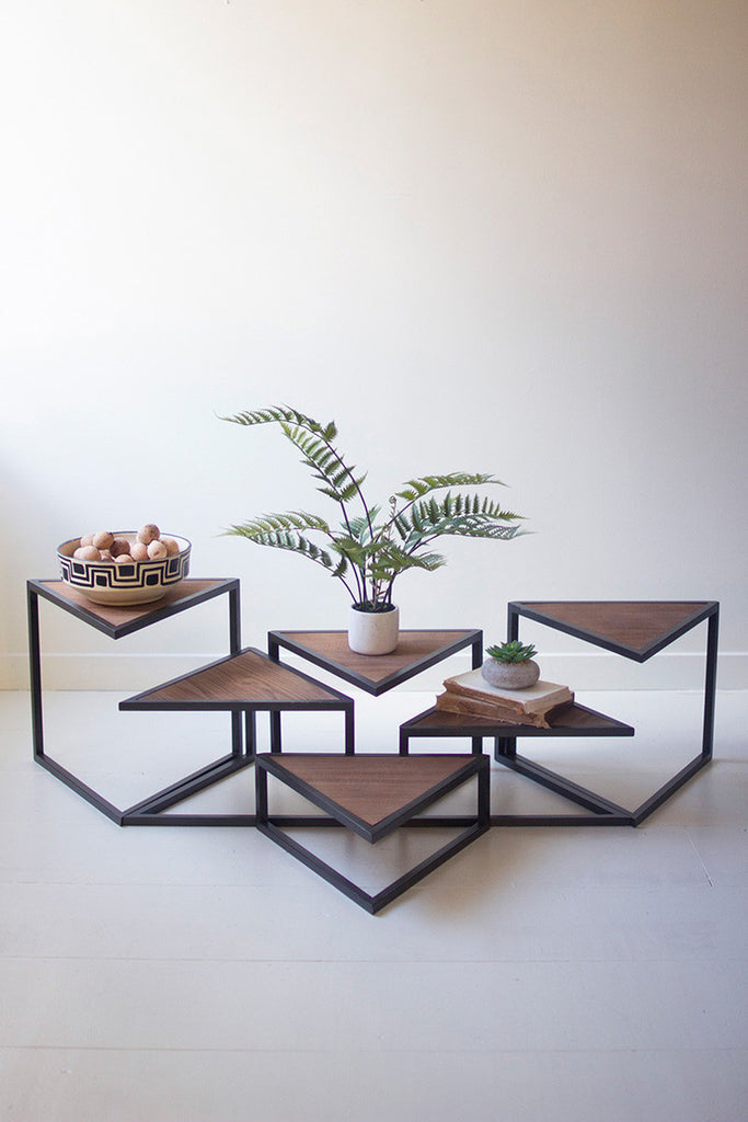 Set of 6 Metal and Wood Triangle Risers - Bombay Mercantile
